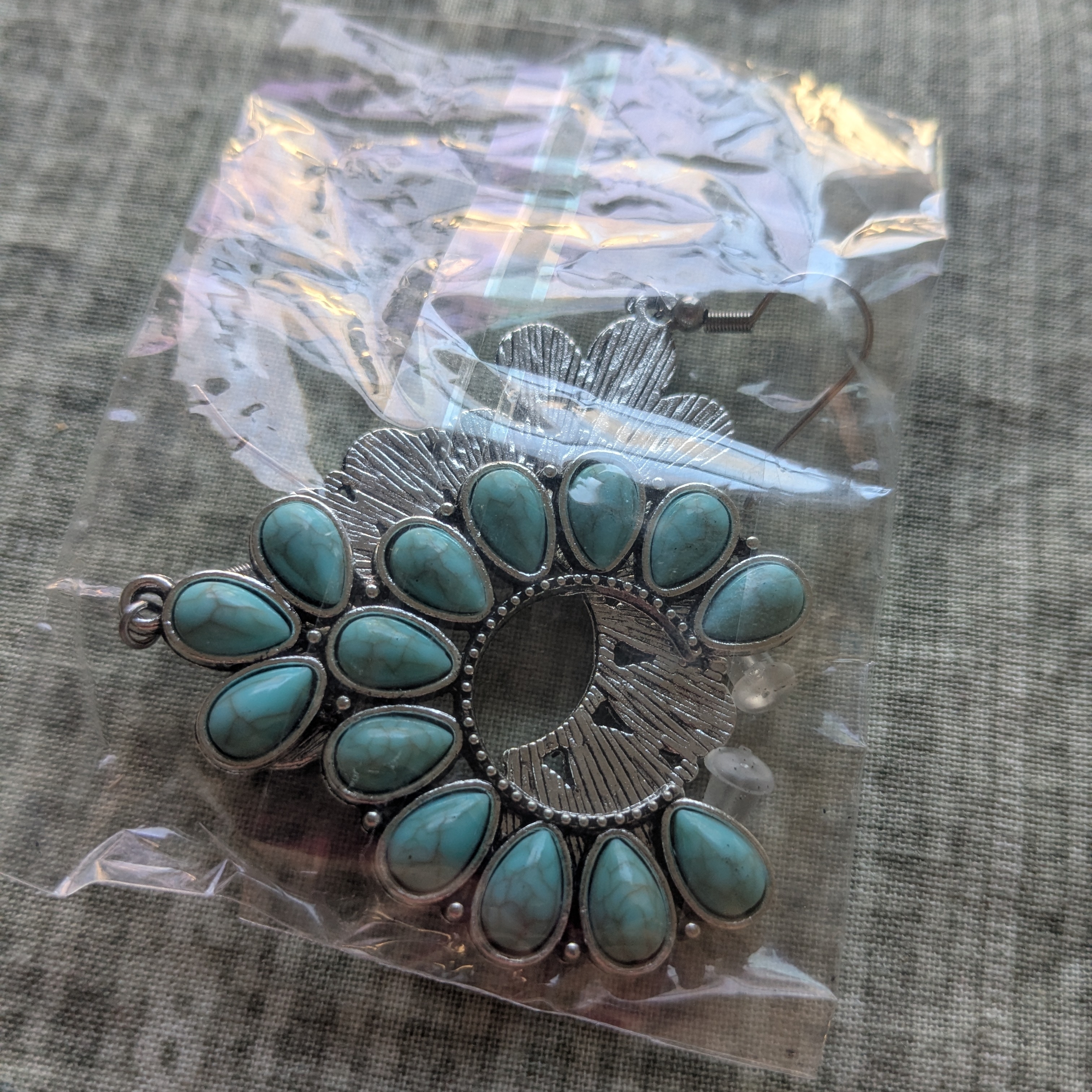 Elegant Turquoise And Silver Teardrop Earrings 10$